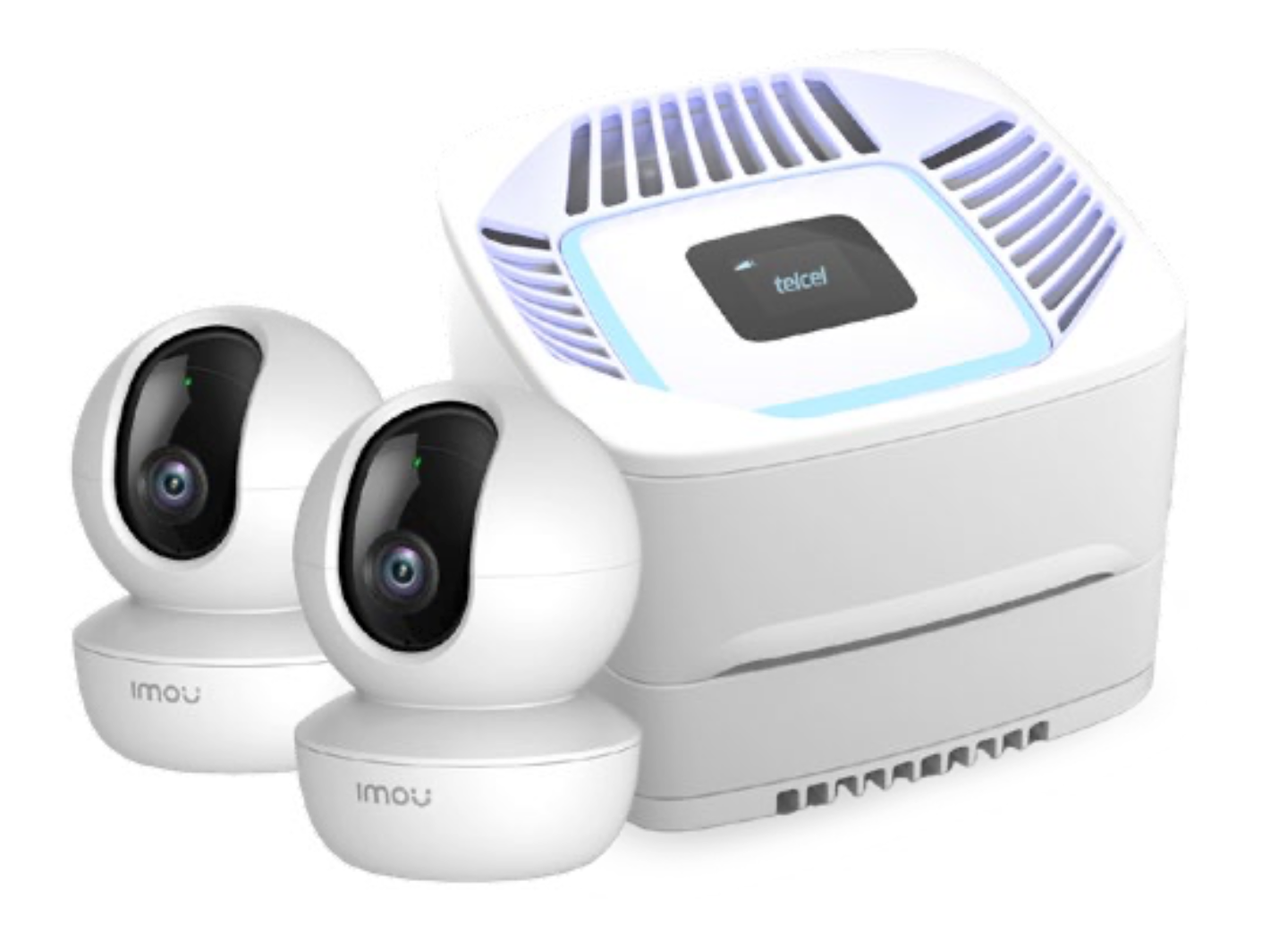 Two cameras beside an operator-branded VeeaHub STAX