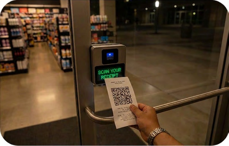 Scanning an exit receipt at the gate.