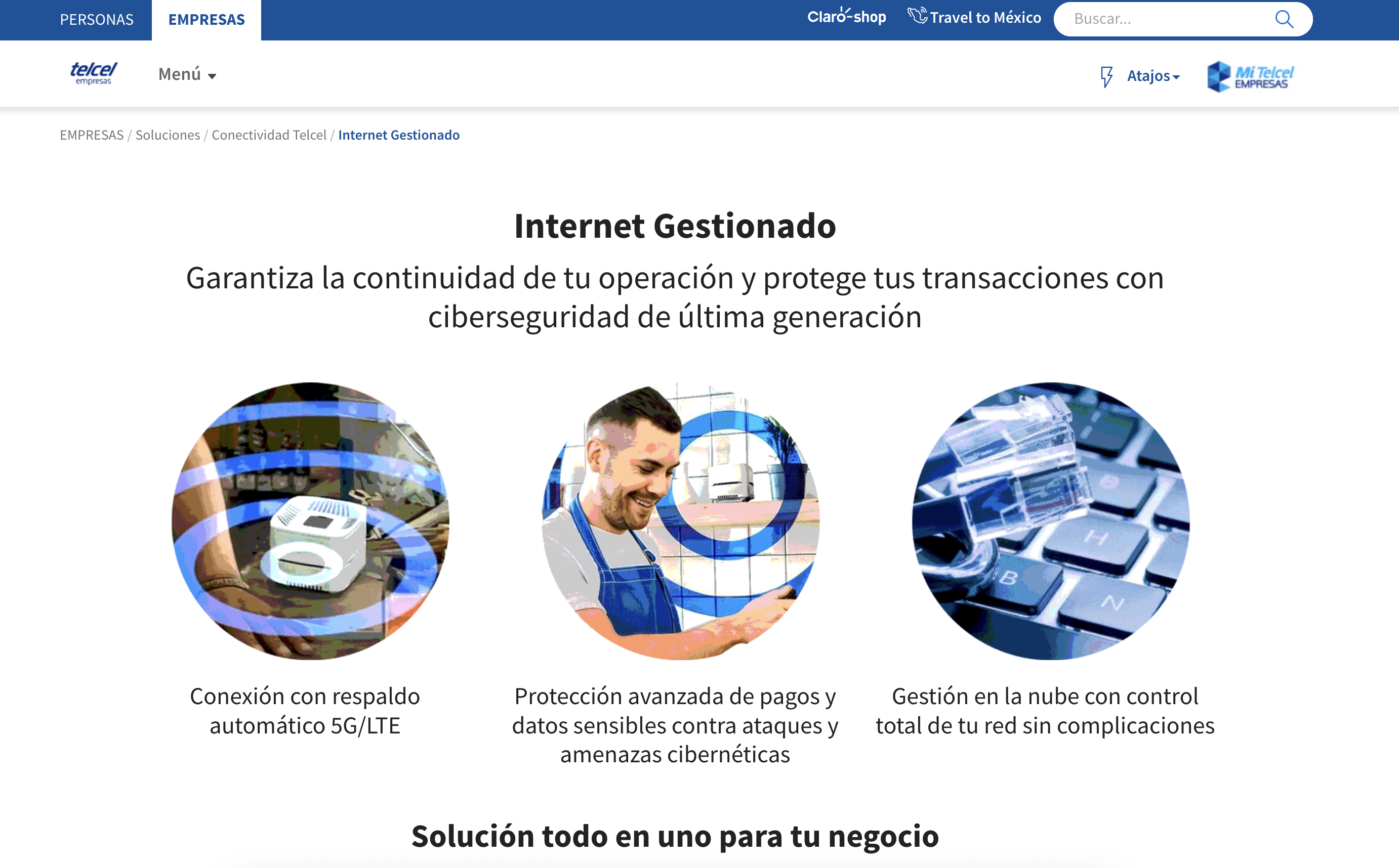 Telcel SecureConnect service page screenshot